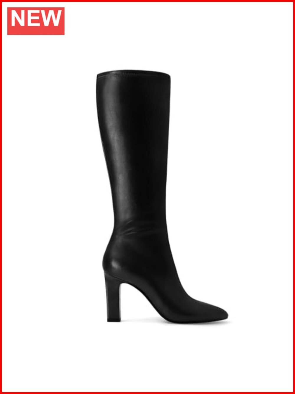 Faux Leather Knee High Boots Pointed Toe Block Heel Side Zip